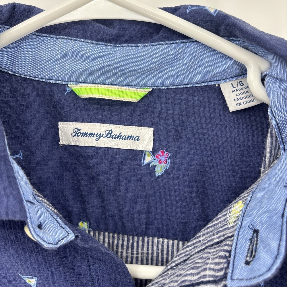 Tommy Bahama Mens Blue Martini Vacation Seersucker Shirt Size L Beach Resort - Picture 4 of 8
